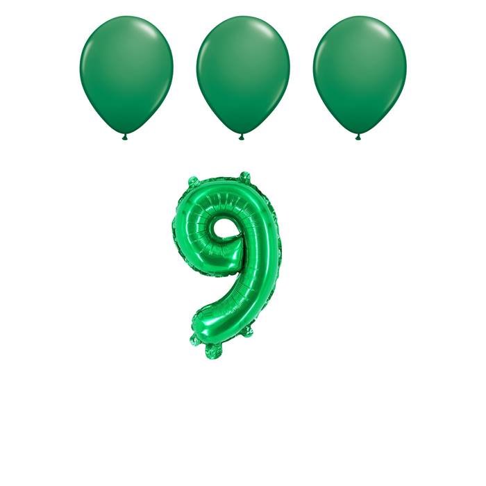 Number Nine 9 Green Balloon 32 Inch Foil Mylar Birthday Milestone 3 Green Latex Balloons