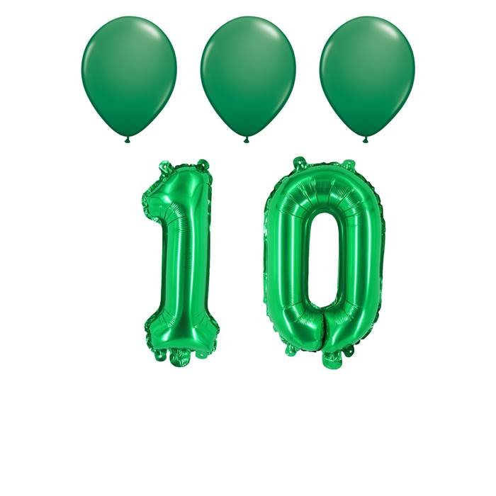 Number Ten 10 Green Balloon 32 Inch Foil Mylar Birthday Milestone 3 Green Latex Balloons
