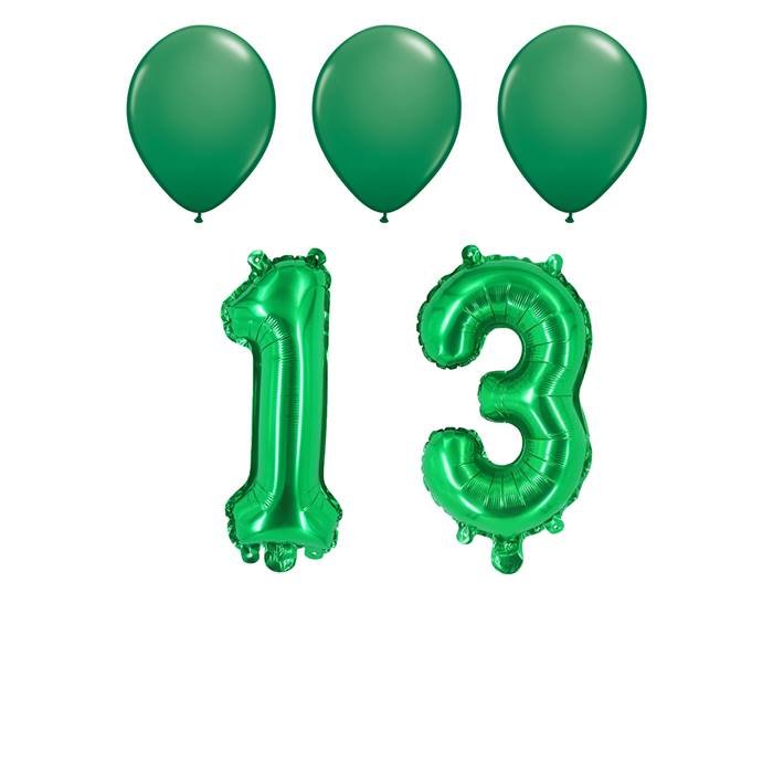 Number Thirteen 13 Green Balloon 32 Inch Foil Mylar Birthday Milestone 3 Green Latex Balloons