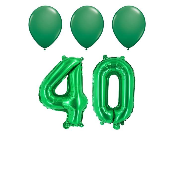 Number Forty 40 Green Balloon 32 Inch Foil Mylar Birthday Milestone 3 Green Latex Balloons