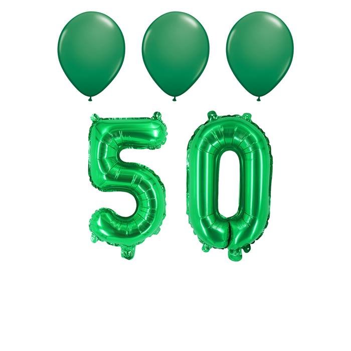 Number Fifty 50 Green Balloon 32 Inch Foil Mylar Birthday Milestone 3 Green Latex Balloons