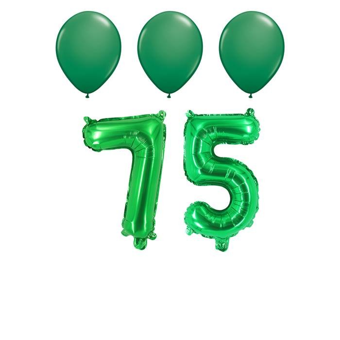 Number Seventy-Five 75 Green Balloon 32 Inch Foil Mylar Birthday Milestone 3 Green Latex Balloons