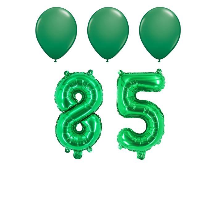 Number Eighty-Five 85 Green Balloon 32 Inch Foil Mylar Birthday Milestone 3 Green Latex Balloons
