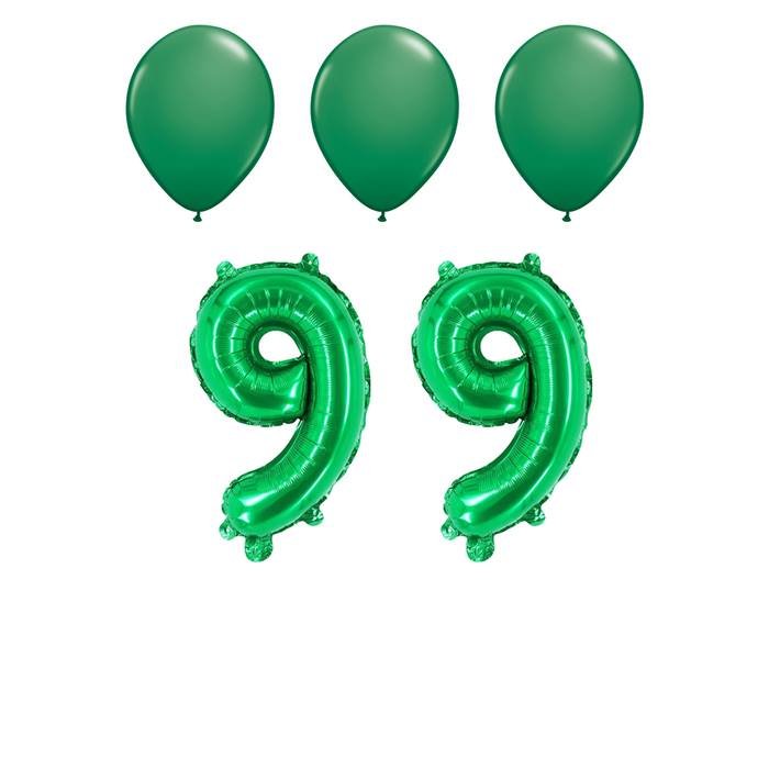 Number Ninety-Nine 99 Green Balloon 32 Inch Foil Mylar Birthday Milestone 3 Green Latex Balloons
