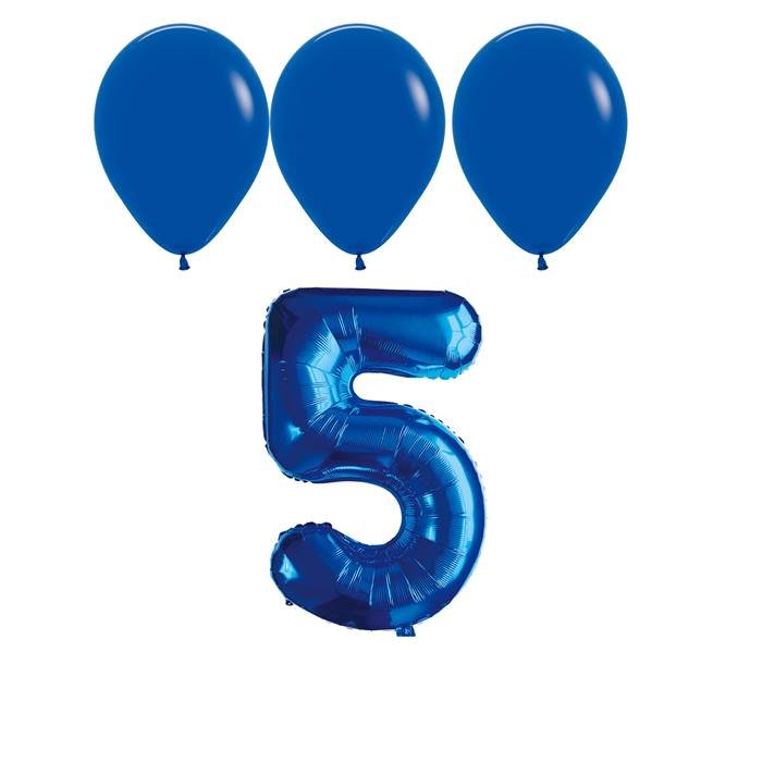 Number 5 Blue Balloon 32 Inch Foil Mylar Birthday Milestone 3 Matching Blue Latex Balloons