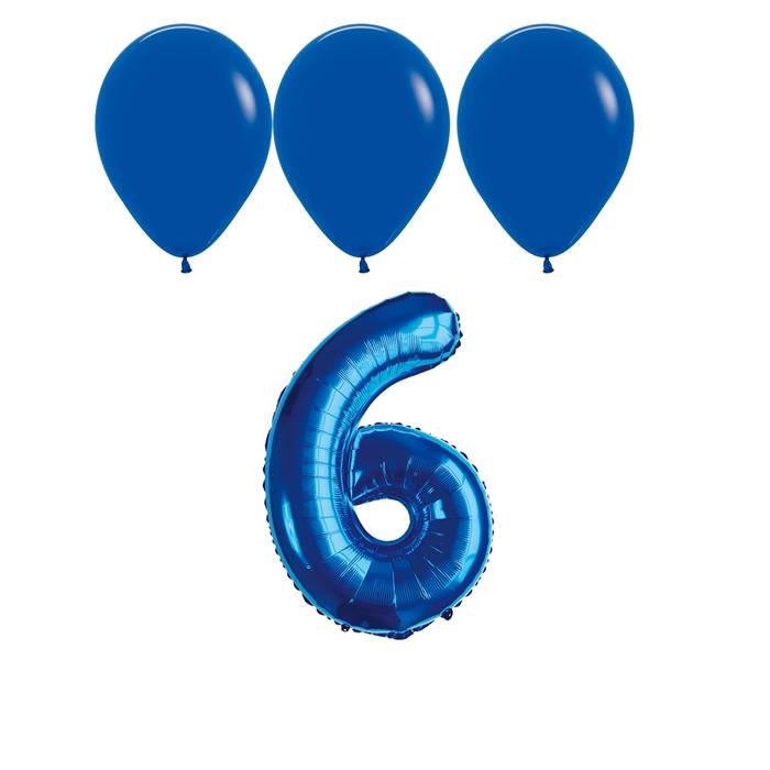Number 6 Blue Balloon 32 Inch Foil Mylar Birthday Milestone 3 Matching Blue Latex Balloons