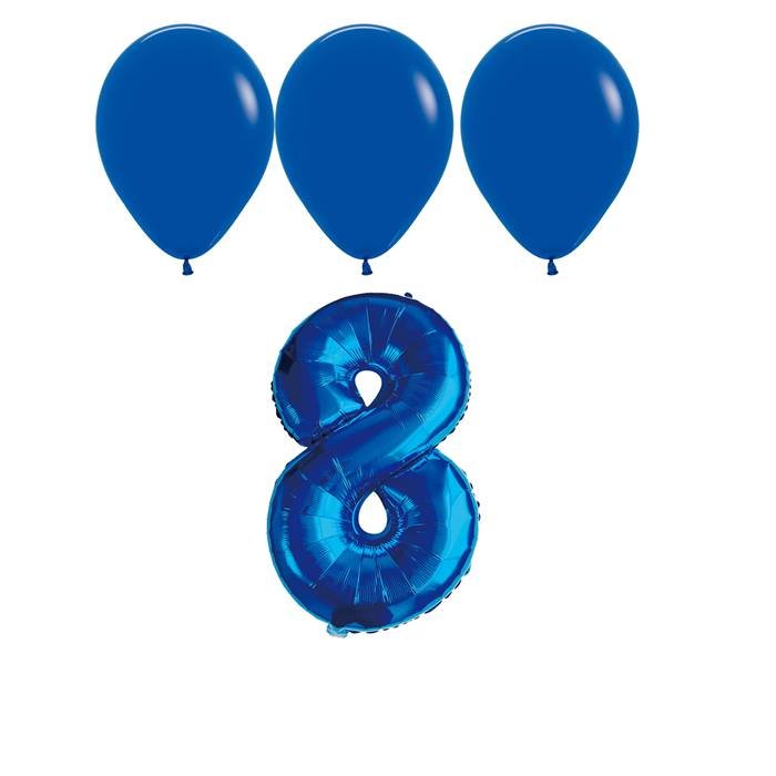 Number 8 Blue Balloon 32 Inch Foil Mylar Birthday Milestone 3 Matching Blue Latex Balloons