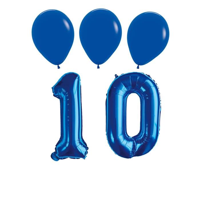 Number 10 Blue Balloon 32 Inch Foil Mylar Birthday Milestone 3 Matching Blue Latex Balloons