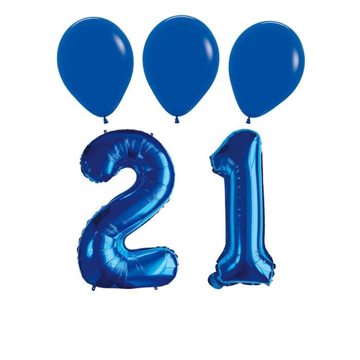 Number 21 Blue Balloon 32 Inch Foil Mylar Birthday Milestone 3 Matching Blue Latex Balloons