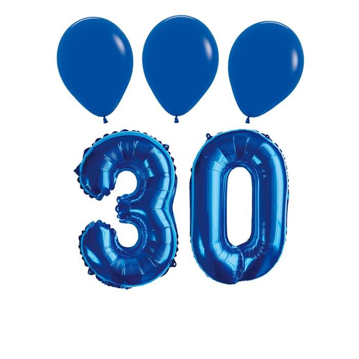 Number 30 Blue Balloon 32 Inch Foil Mylar Birthday Milestone 3 Matching Blue Latex Balloons