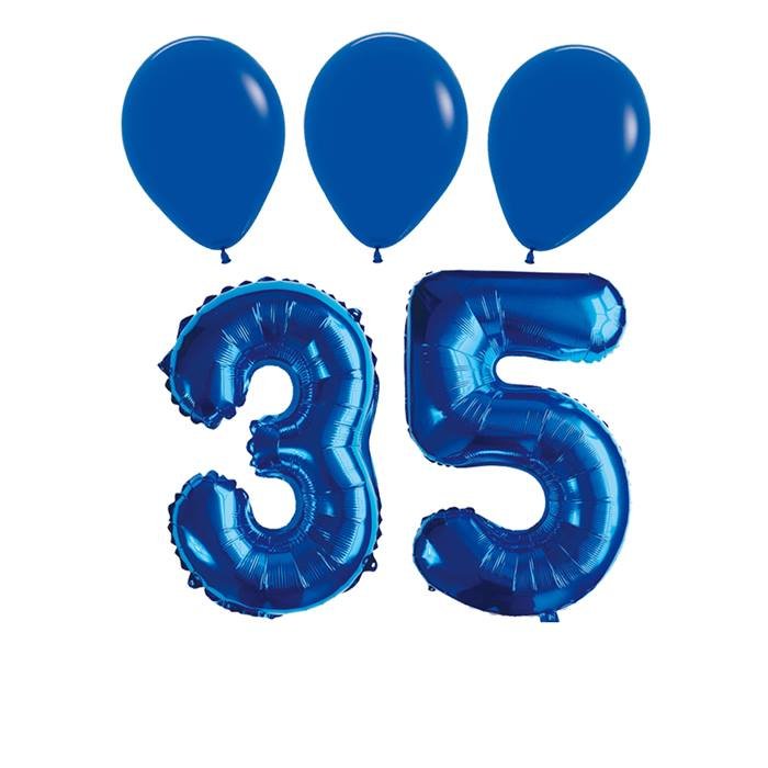 Number 35 Blue Balloon 32 Inch Foil Mylar Birthday Milestone 3 Matching Blue Latex Balloons