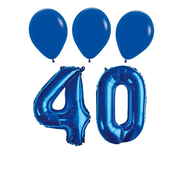 Number 40 Blue Balloon 32 Inch Foil Mylar Birthday Milestone 3 Matching Blue Latex Balloons