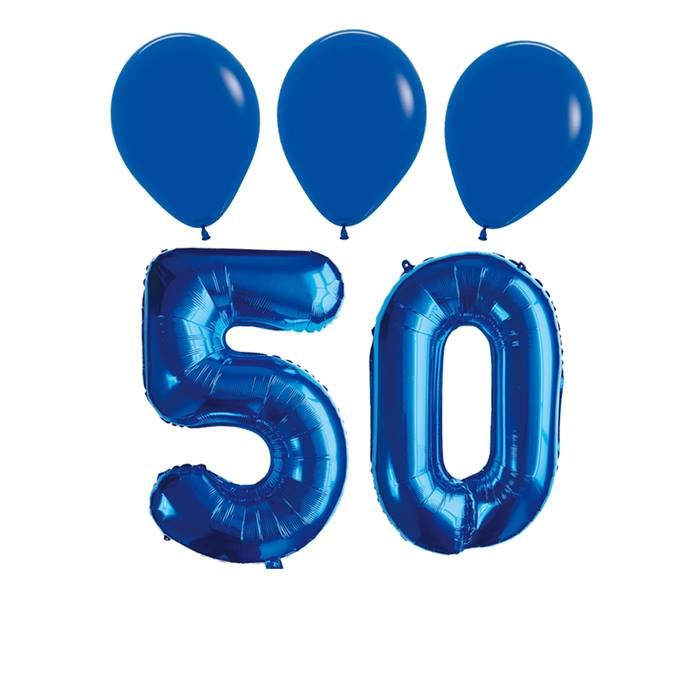 Number 50 Blue Balloon 32 Inch Foil Mylar Birthday Milestone 3 Matching Blue Latex Balloons