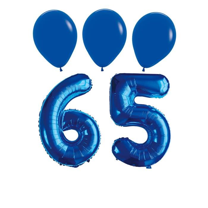 Blue 65th Birthday Party Balloon Decoration Kit with Number 65 Foil Balloons and Latex Balloons