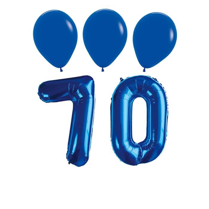 Number 70 Blue Balloon 32 Inch Foil Mylar Birthday Milestone 3 Matching Blue Latex Balloons