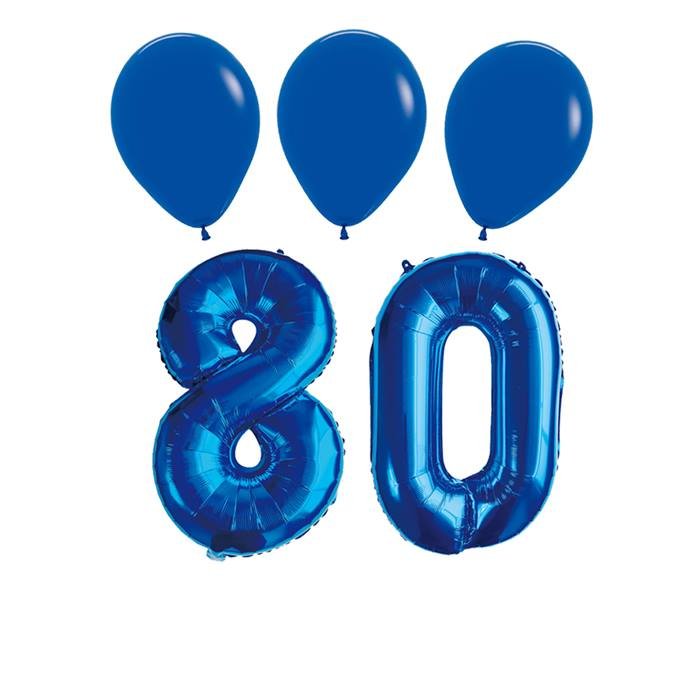 80th Birthday Party Balloon Decoration Kit - Blue Number 80 Foil and Latex Balloons