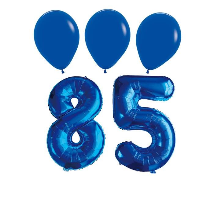 85th Birthday Party Balloon Bundle - Blue Number 85 Foil and Latex Balloons
