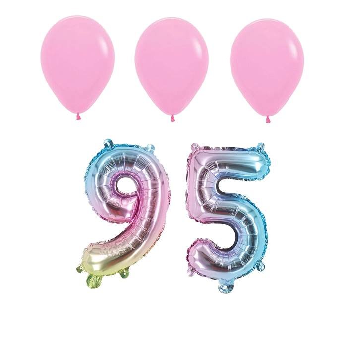 95th Birthday Party Balloon Set with Gradient Number 95 Foil Balloons and Pink Latex Balloons