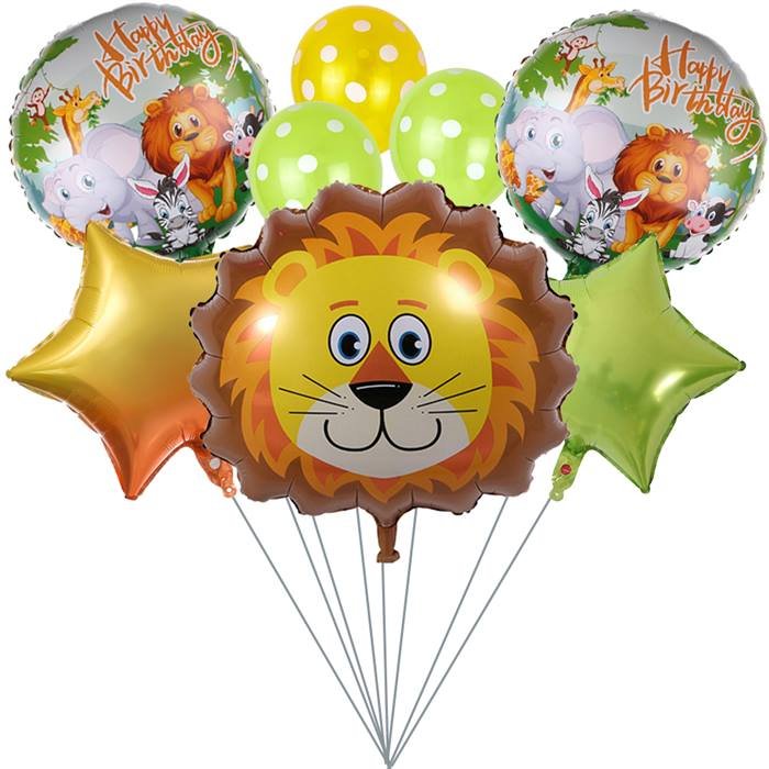 Lion Balloon Bouquet with Large Lion Balloon Polka Dot Latex Balloons Star Balloons Animal Jungle Theme Balloons Ideal for Jungle-Themed Parties
