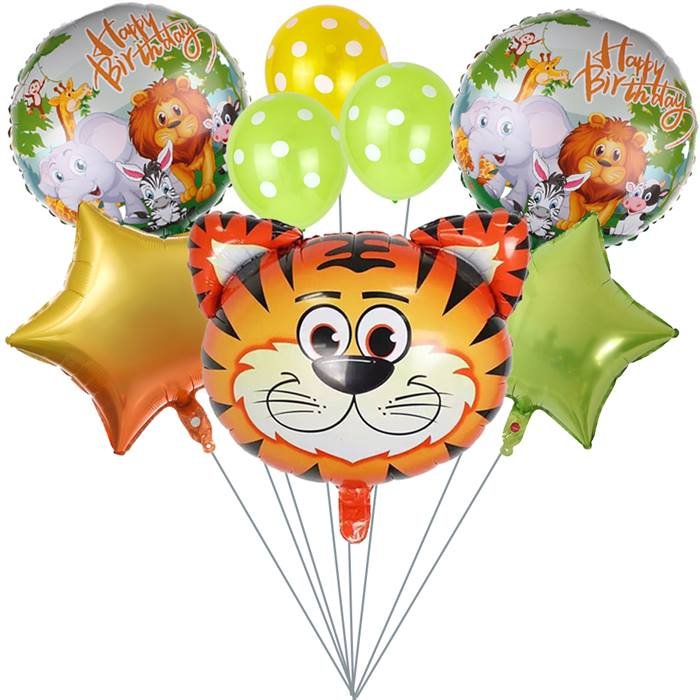 Tiger Balloon Bouquet with Large Tiger Shaped Balloon Polka Dot Latex Balloons Star Balloons Animal Happy Birthday Foil Balloons Ideal for Jungle-Themed Parties