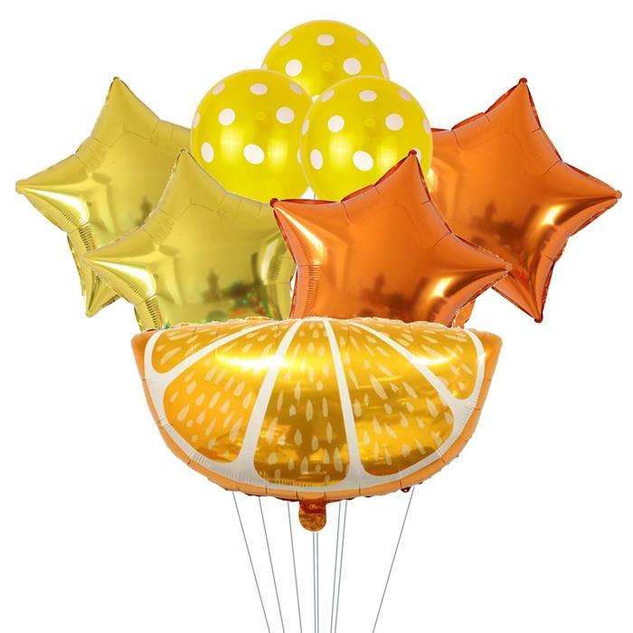Orange Balloon Bouquet with Orange Shaped Balloon Yellow Polka Dot Latex Balloons Orange Foil Star Balloons Yellow Foil Balloons Perfect for Summer-Themed Parties