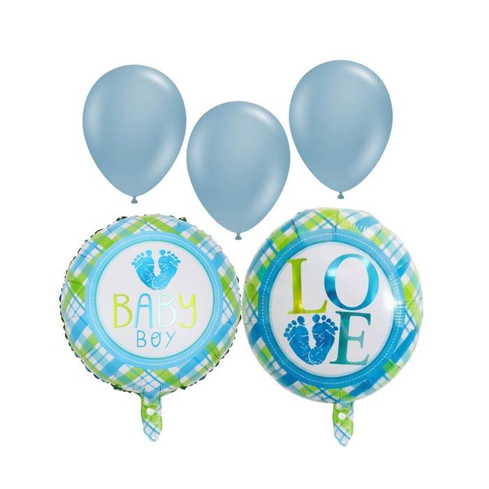 Baby Boy Footprints Balloons Baby Shower Decoration Kit Blue Green Foil Latex