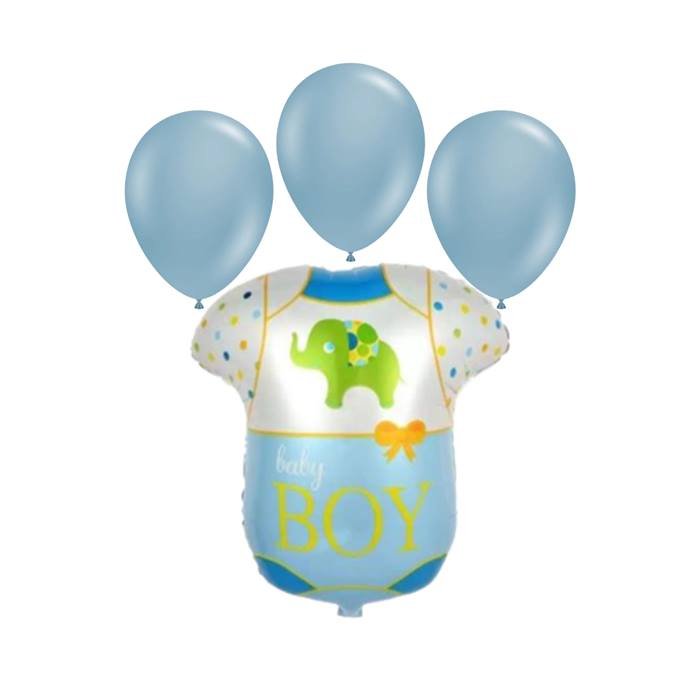 Baby Boy Elephant Onesie Foil and Latex Balloon Set for Baby Shower Decorations