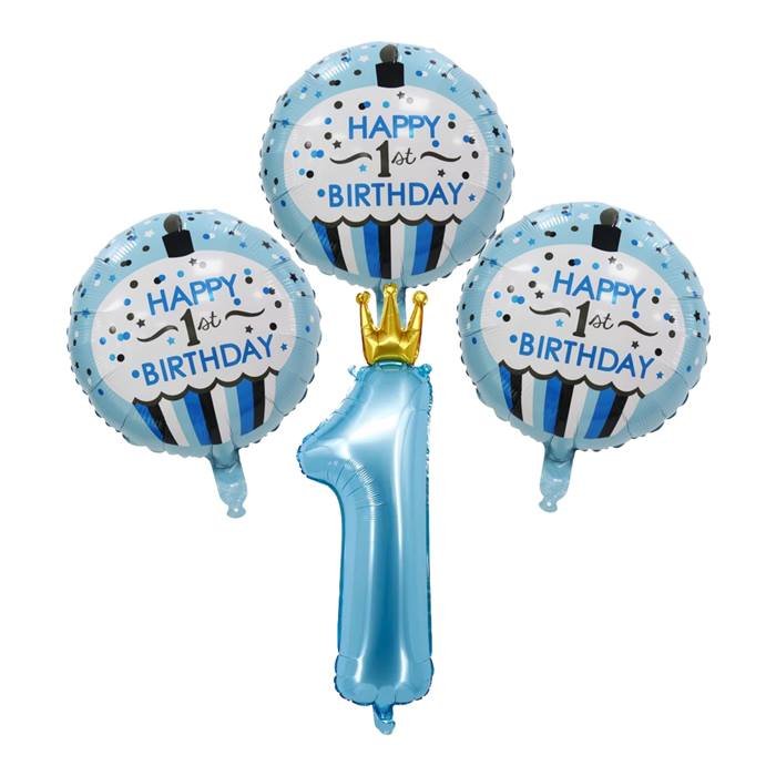 Number 1 First Birthday Balloon Set Blue Gold Crown Party Decoration Kids