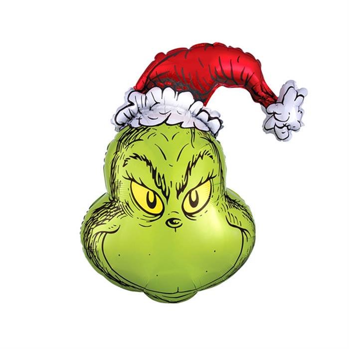 Christmas Grinch Head Foil Balloon with Santa Hat