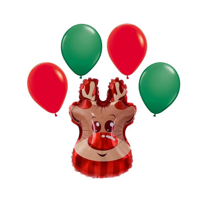 Christmas Reindeer Balloon Set with Red and Green Latex Balloons