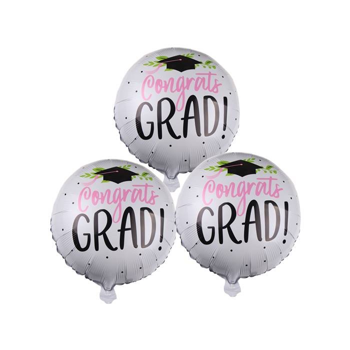 Congrats Grad Balloon Set Foil Graduation Party Decoration Black Pink 3 Pack