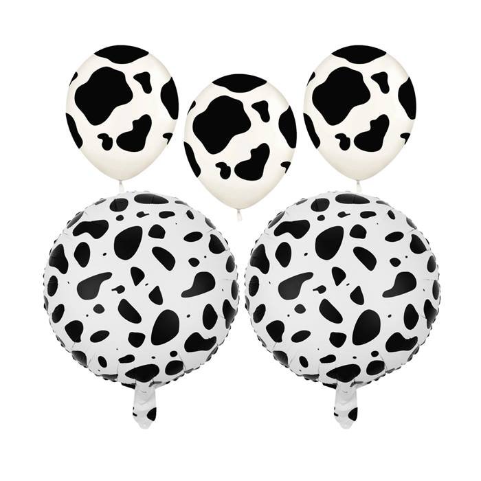 Cow Print Party Balloon Set, 5 Pieces, Black and White Farm Theme Decorations