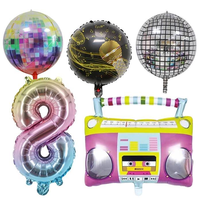Dance Party 8th Birthday Balloon Set with Disco Ball and Boombox, 5-Piece