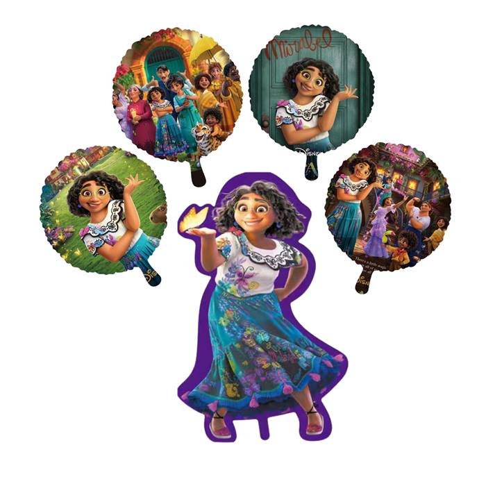 Vibrant Magical Family Celebration Party Balloon Set - 5-Piece Assortment with Brunette Girl Character
