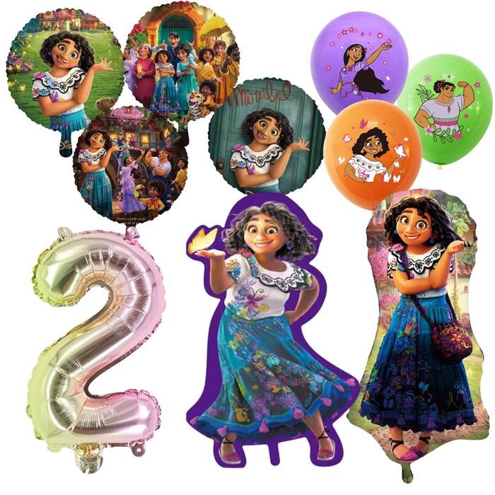 Colorful Fantasy Family Celebration Balloon Bundle with Number Two and Heroine Figures