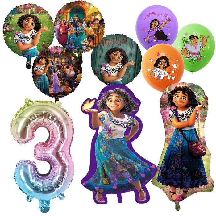 Colorful Magical Family Inspired Party Balloon Set with Number Three and Festive Decorations