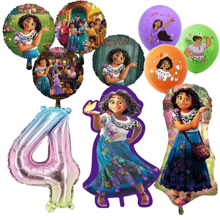Vibrant Magical Family Story Party Balloon Set with Number 4 and Character Designs, 10 Pieces