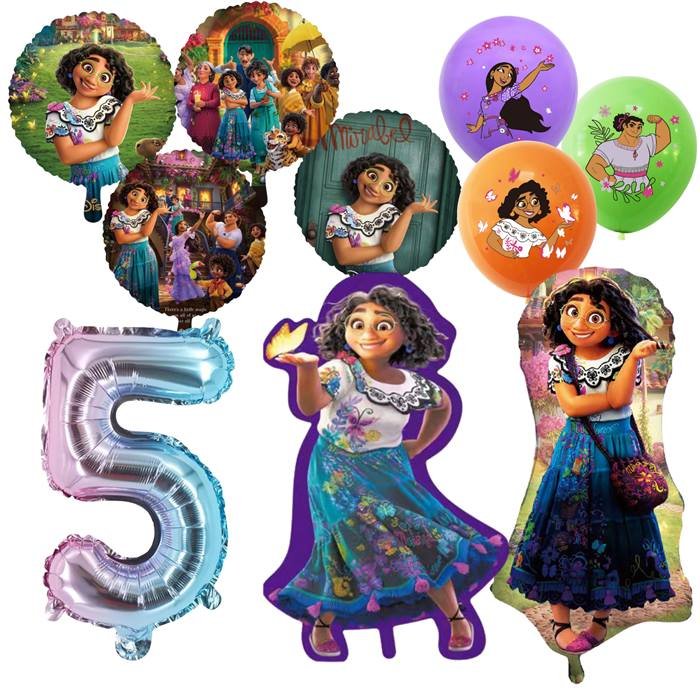 Vibrant Magical Family Celebration Party Balloon Set with Number 5 Foil Balloon and Animated Character Designs