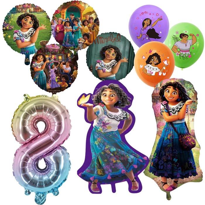 Vibrant Magical Family Celebration Balloon Bundle with Number Eight and Character Designs