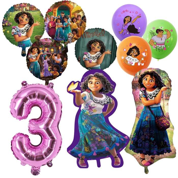 Curly-Haired Heroine Magical Family Party Balloons Set with Pink Number 3 for 3rd Birthday Celebration