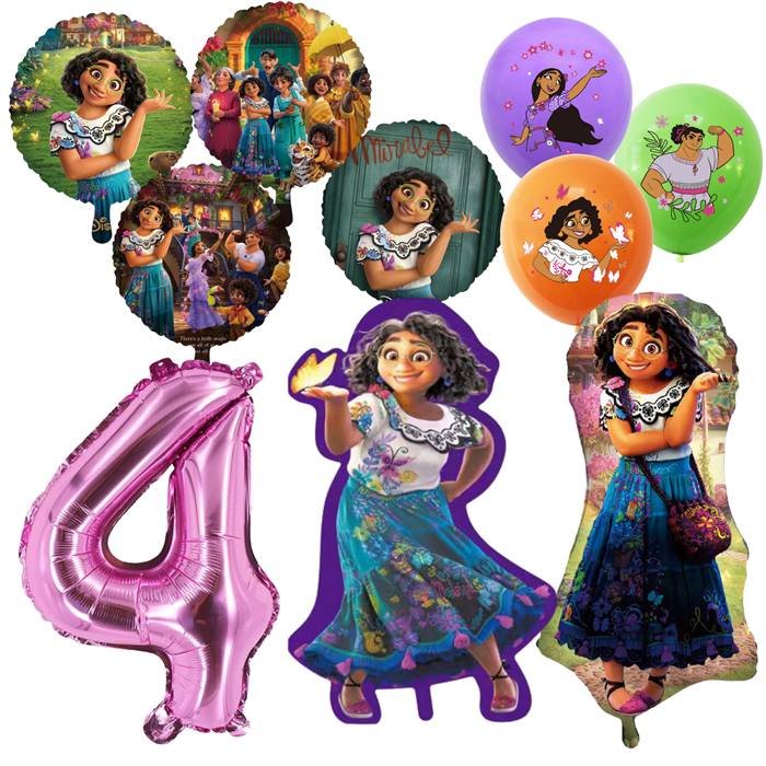 Magical Family Adventure Theme Party Balloon Set with Pink Number Four for Celebrations