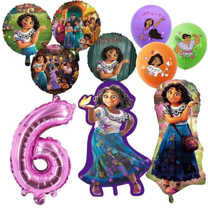 Vibrant Magical Family Theme Party Balloon Bundle with Pink Number 6 Foil Balloon and Character Designs