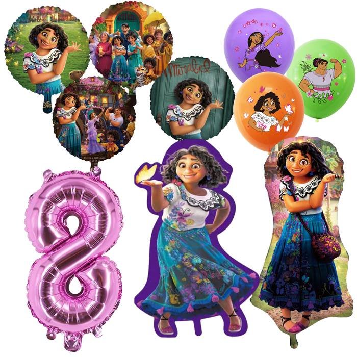 Magical Family Celebration Party Balloon Set with Number 8 and Colorful Character Designs