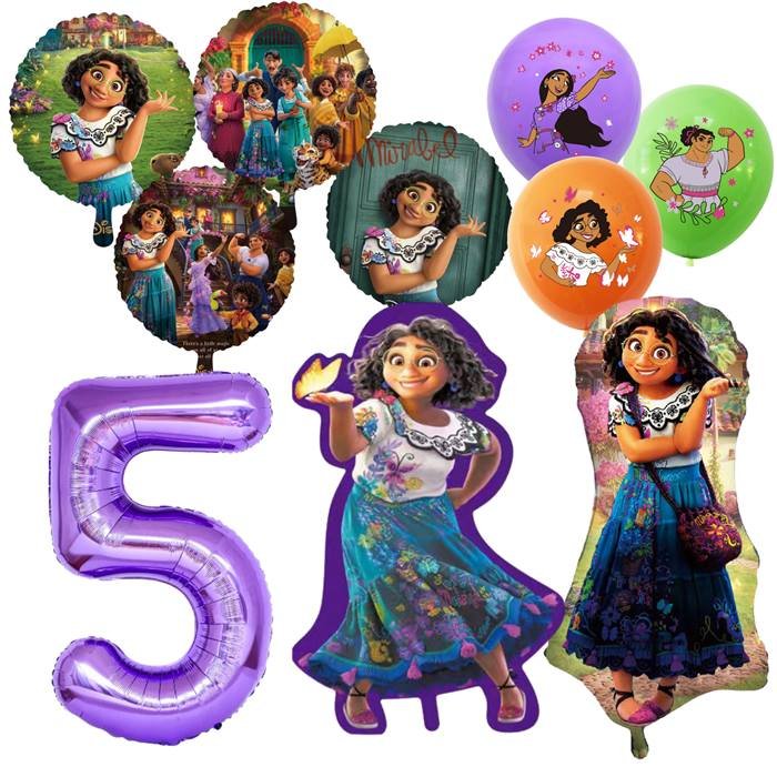 Magical Family Celebration Balloon Bundle with Number Five and Young Woman Character - Purple Theme