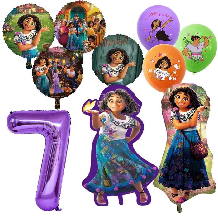 Magical Family Celebration Balloon Set with Curly-Haired Heroine and Number 7 Foil Balloon