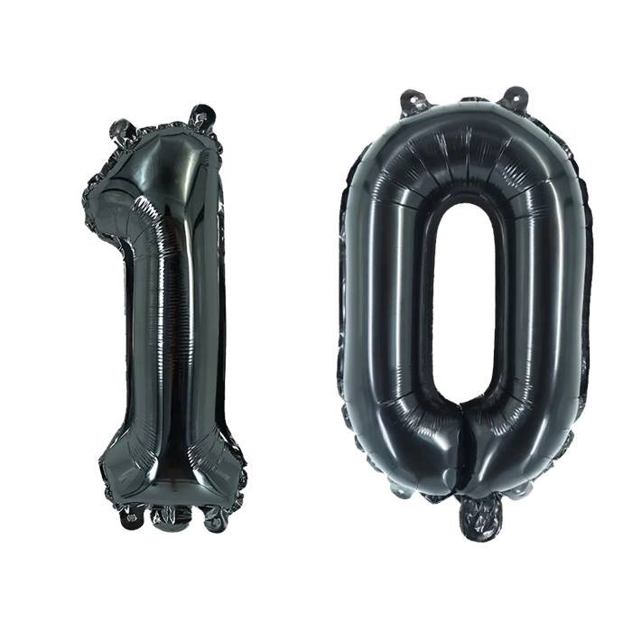 Black Number 10 Foil Balloon Set for Parties and Celebrations