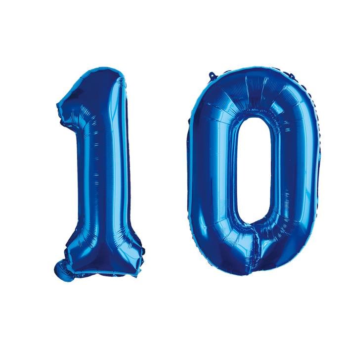 Blue Number 10 Foil Balloon Set for 10th Birthday or Anniversary Party Decorations