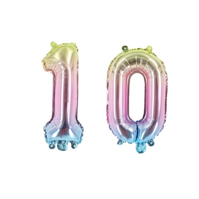 Colorful Gradient Number 10 Foil Balloons Set for Parties
