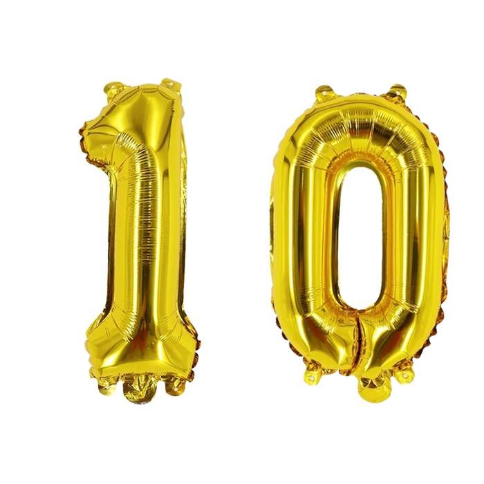 Gold Number 10 Foil Balloon Set for Birthday Party Decorations