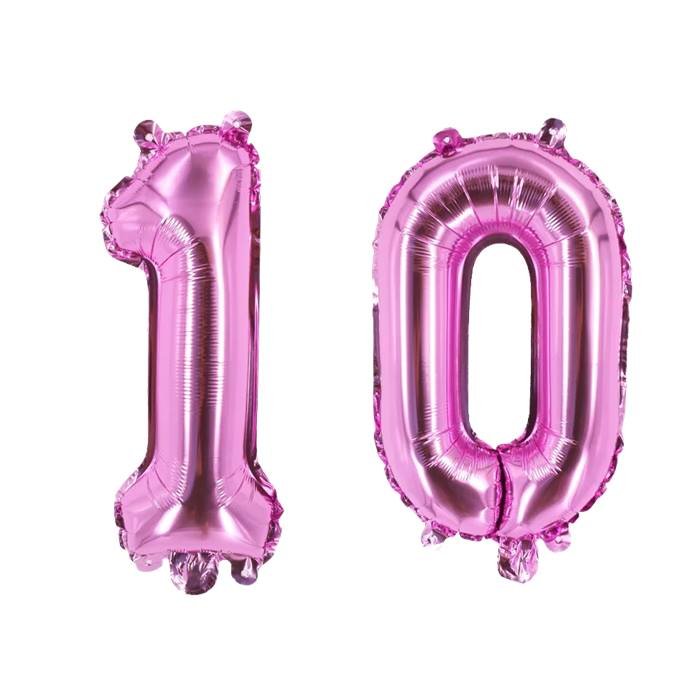 Pink Number 10 Foil Balloon Set for Birthday Party Decorations
